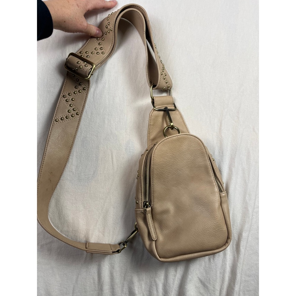 Urban Originals Anthropologie Studded Vegan Leather Sling Bag Beige Crossbody‎